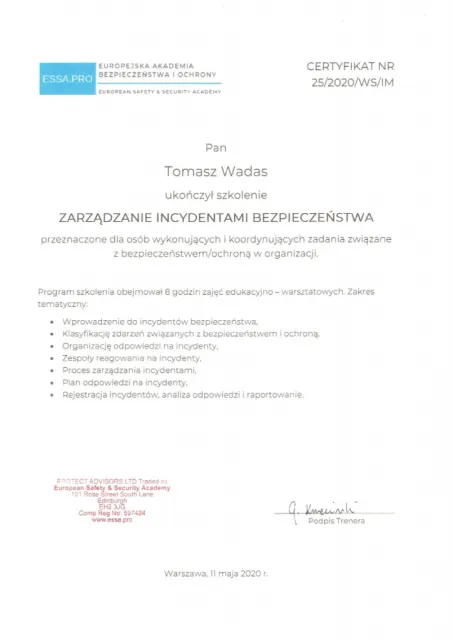 Zarządzanie incydentami bezpieczeństwa (8 godz.) — Tomasz Wadas