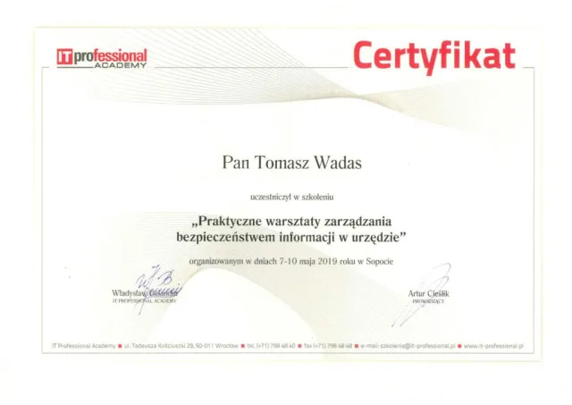 Praktyczne warsztaty zarządzania bezpieczeństwem informacji w urzędzie — Tomasz Wadas