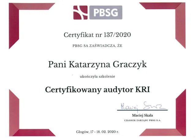 Certyfikowany audytor KRI — Katarzyna Graczyk