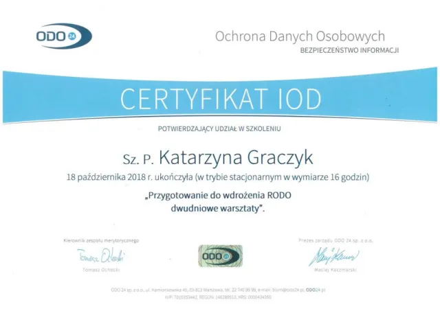 Przygotowanie do wdrożenia RODO — dwudniowe warsztaty (16 godz., stacjonarnie) — Katarzyna Graczyk
